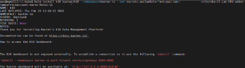 How to install Kasten K10 on AWS EKS — screenshot 9