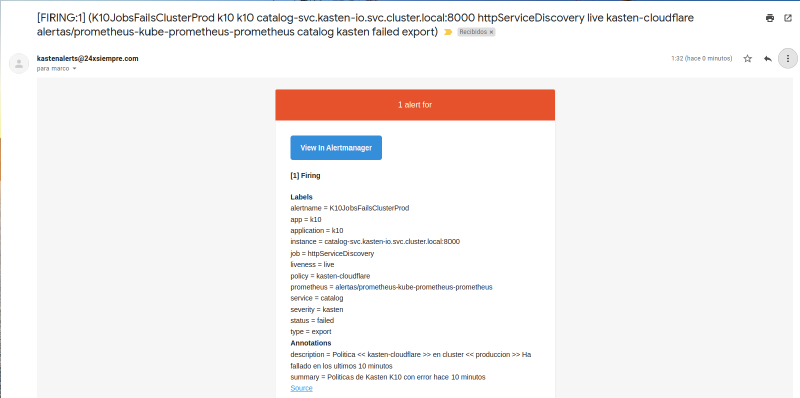 Configure Email Alerts in Kasten K10 — imagen