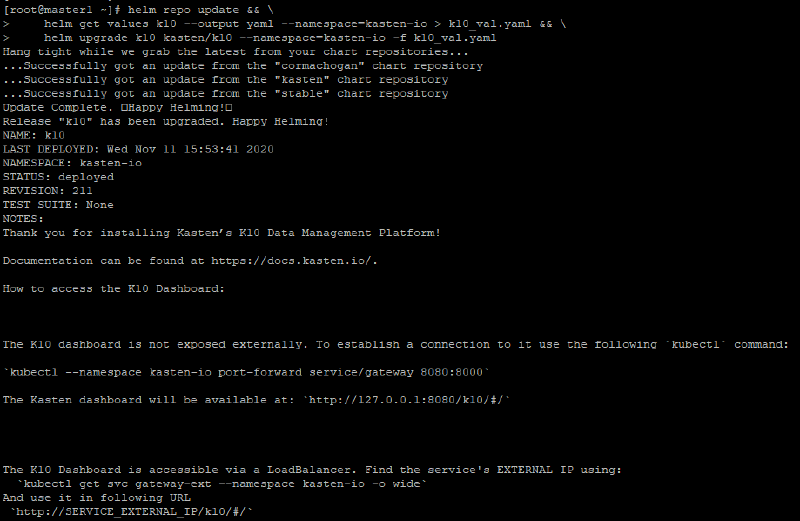 Upgrading Kasten k10 — screenshot 3