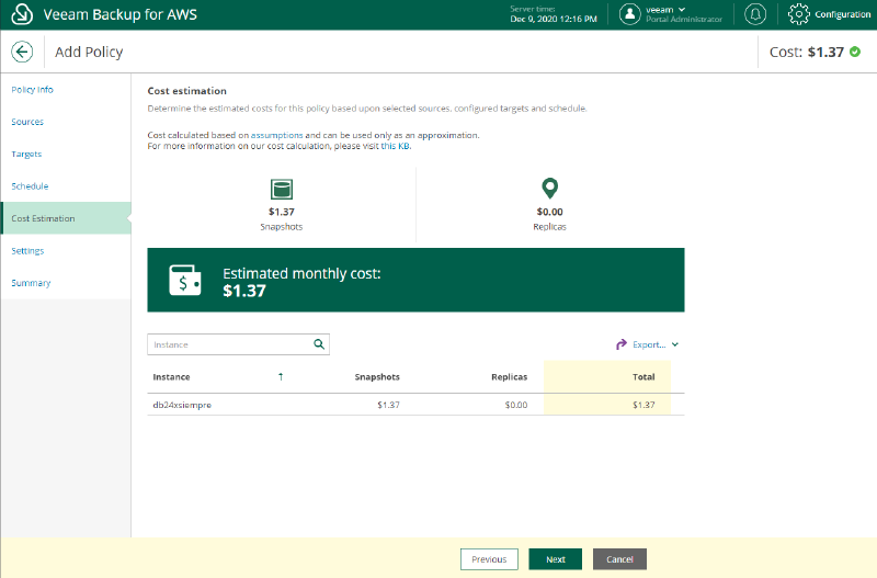 Veeam Backup for AWS v3 — screenshot 12