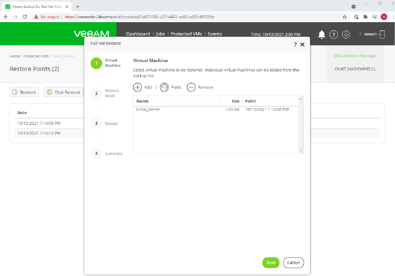 Veeam Backup for Red Hat Virtualization — screenshot 48