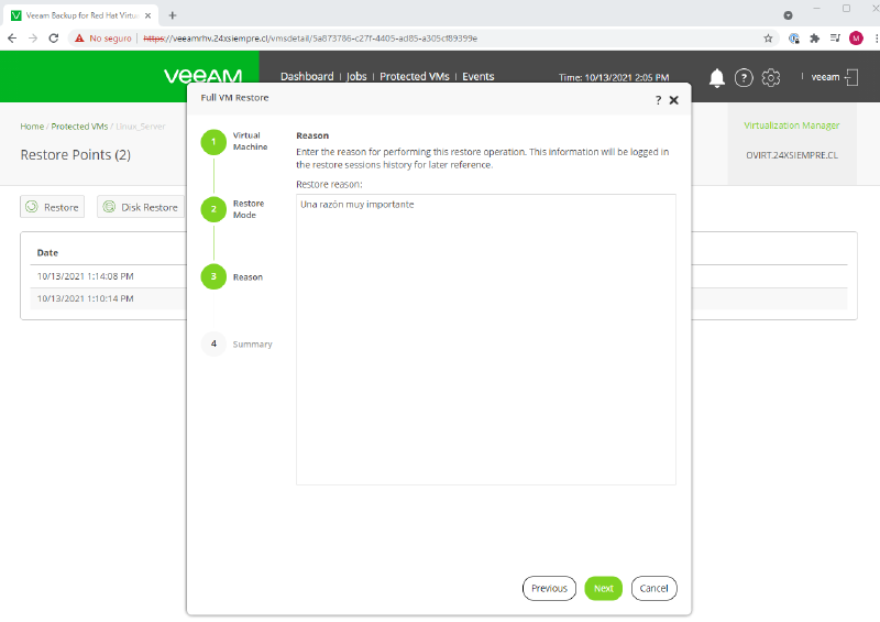 Veeam Backup for Red Hat Virtualization — screenshot 51