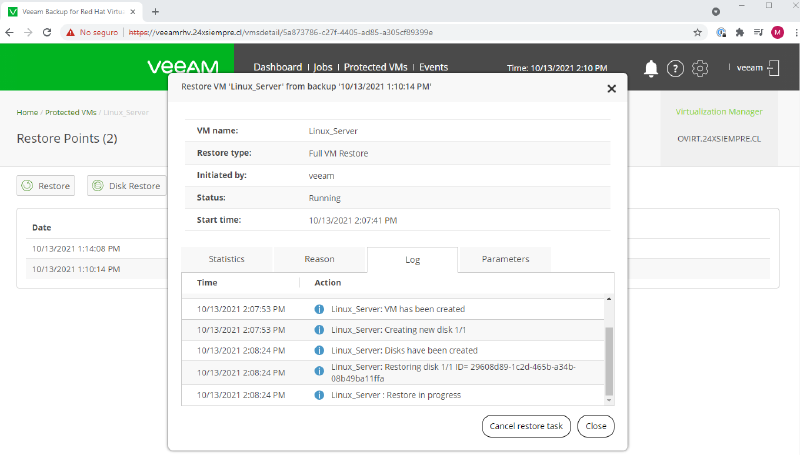 Veeam Backup for Red Hat Virtualization — screenshot 54