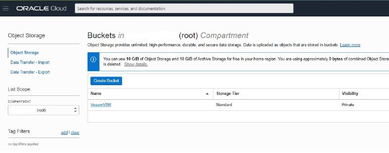 Veeam Capacity Tier Oracle Cloud Object Storage — O Cbucket 3