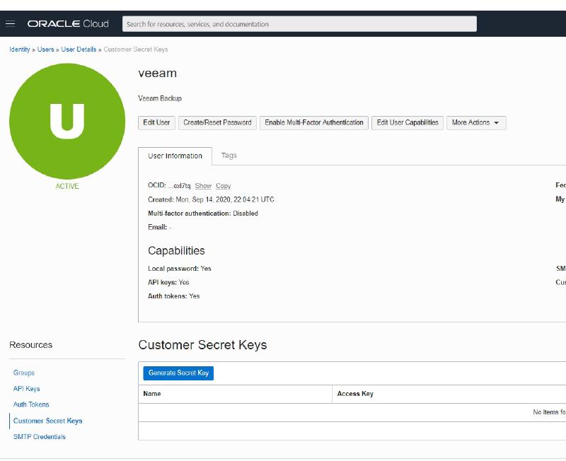 Veeam Capacity Tier Oracle Cloud Object Storage — O Ckeys 1
