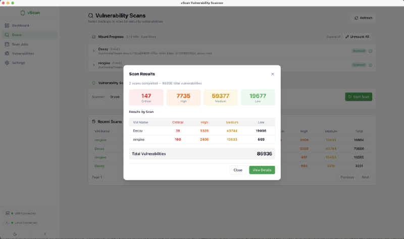 vScan Vulnerability Scanner 2.0 — scanresults