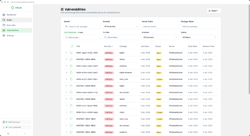 vScan Vulnerability Scanner 2.0 — vulnerabilities