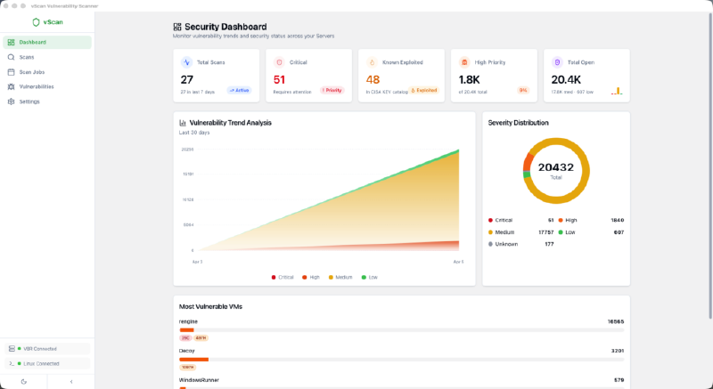 vScan Vulnerability Scanner 2.0 — dashboard