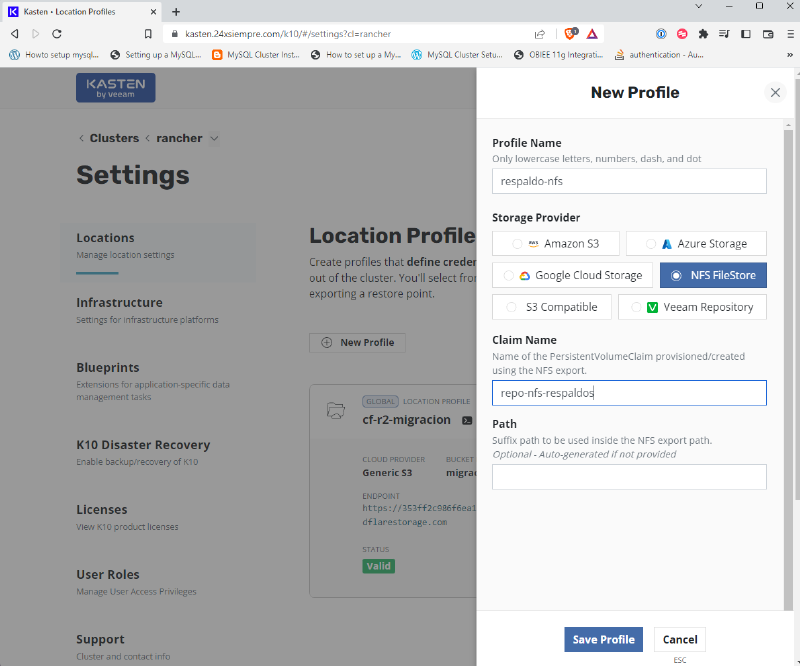 Como Configurar Repositorio NFS para Kasten K10 — captura 13