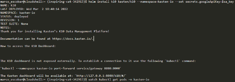 Como Instalar Kasten K10 en Google GKE — captura 8
