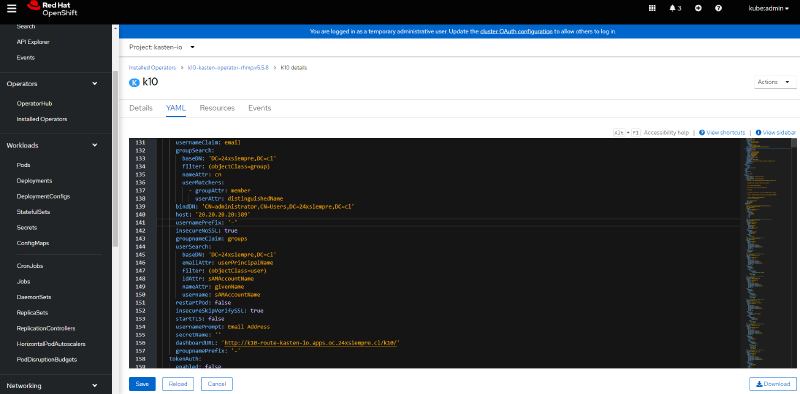 Como Integrar Active Directory con Kasten K10 y OpenShift — captura 3