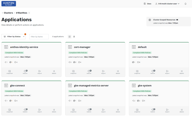 Como usar Kasten K10 con Google Anthos — captura 2