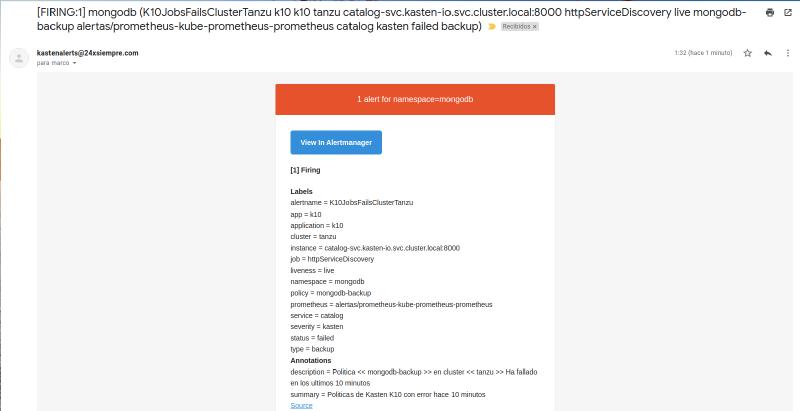 Configurar Alertas por Email en Kasten K10 — imagen