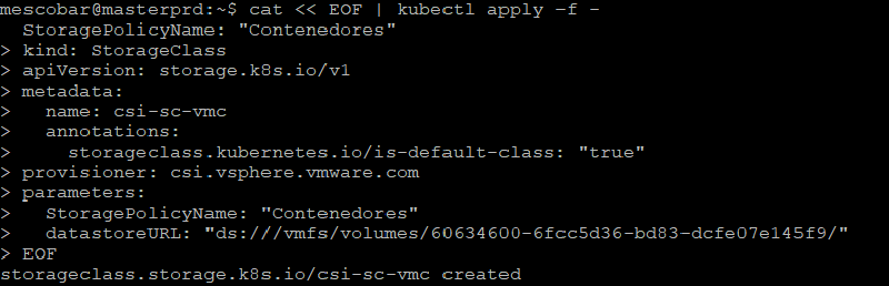 Instalar Cluster de Kubernetes con vSphere CSI — captura 18