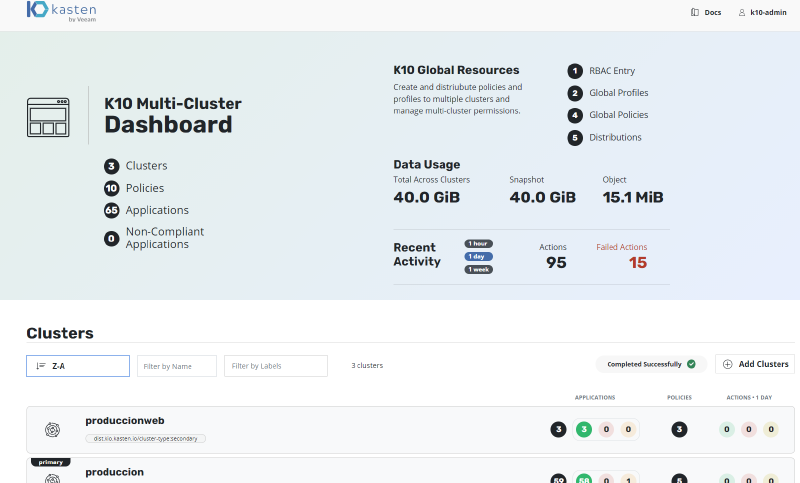 Instalar Kasten Multi-Cluster Manager — captura 1