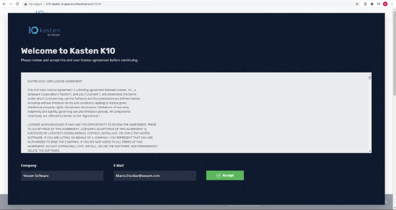 Red Hat OpenShift en vSphere con Kasten — captura 12