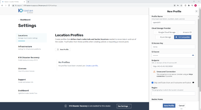 Red Hat OpenShift en vSphere con Kasten — captura 15