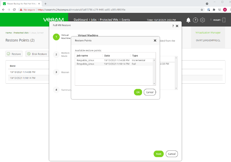 Veeam Backup for Red Hat Virtualization — captura 49