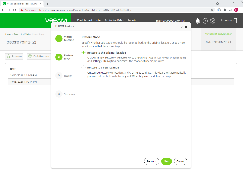 Veeam Backup for Red Hat Virtualization — captura 50