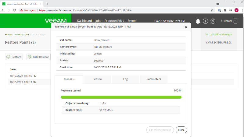 Veeam Backup for Red Hat Virtualization — captura 55