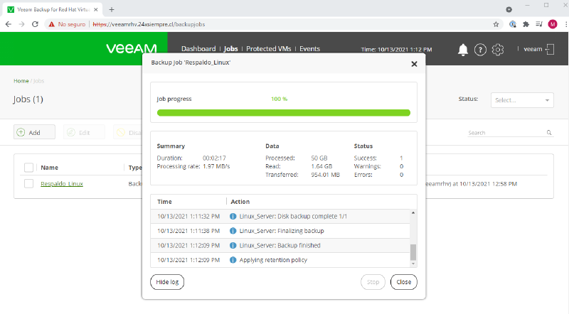 Veeam Backup for Red Hat Virtualization — captura 45
