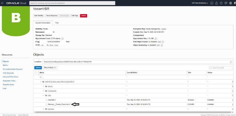 Veeam Capacity Tier           Oracle Cloud Object Storage — bucketfinal O C