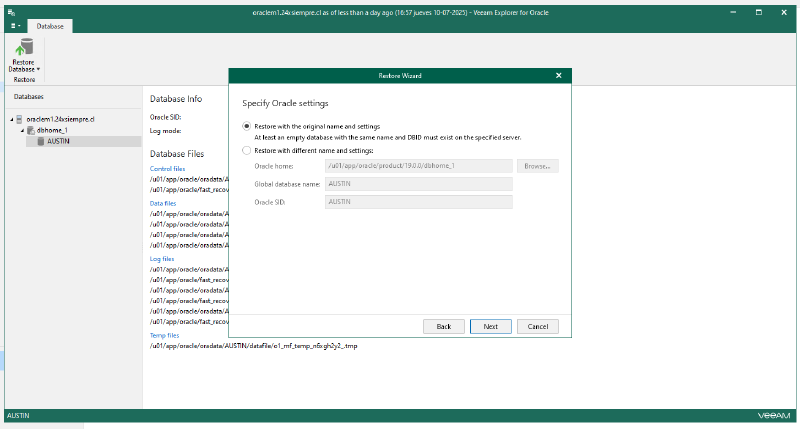 Veeam Explorer Oracle RMAN — captura 17