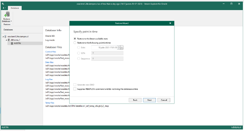 Veeam Explorer Oracle RMAN — captura 18