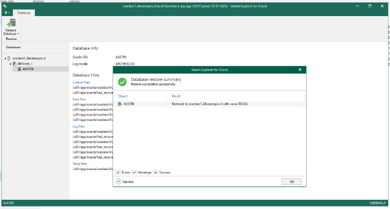 Veeam Explorer Oracle RMAN — captura 27