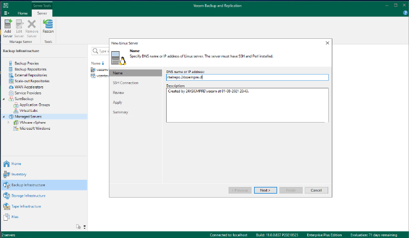 Veeam Immutable Repository con Red Hat Enterprise Linux — captura 10
