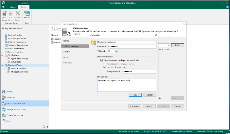 Veeam Immutable Repository con Red Hat Enterprise Linux — captura 12