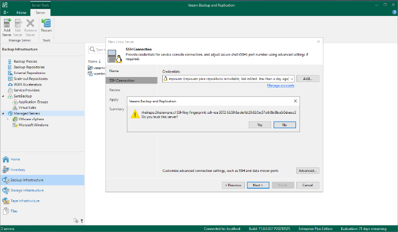 Veeam Immutable Repository con Red Hat Enterprise Linux — captura 13