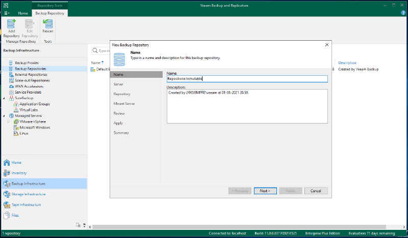 Veeam Immutable Repository con Red Hat Enterprise Linux — captura 17