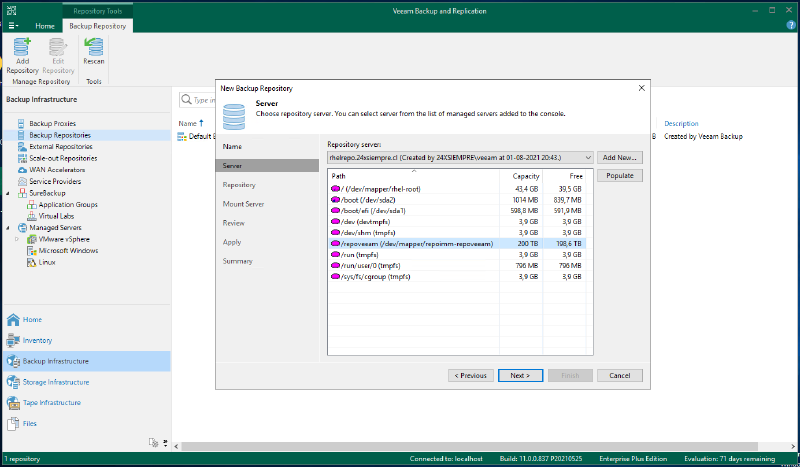 Veeam Immutable Repository con Red Hat Enterprise Linux — captura 18