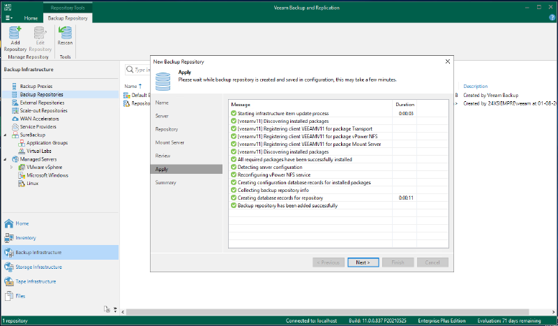 Veeam Immutable Repository con Red Hat Enterprise Linux — captura 21