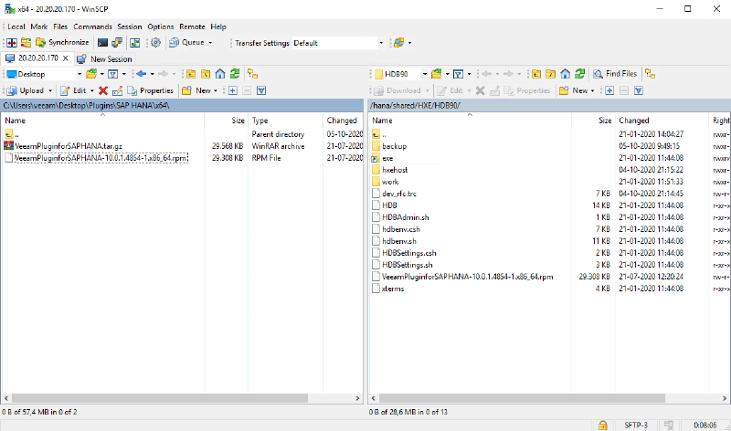 Veeam Plugin SAP HANA — subir plugin