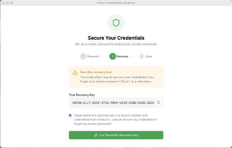 vScan Vulnerability Scanner 2.0 — recoverykey