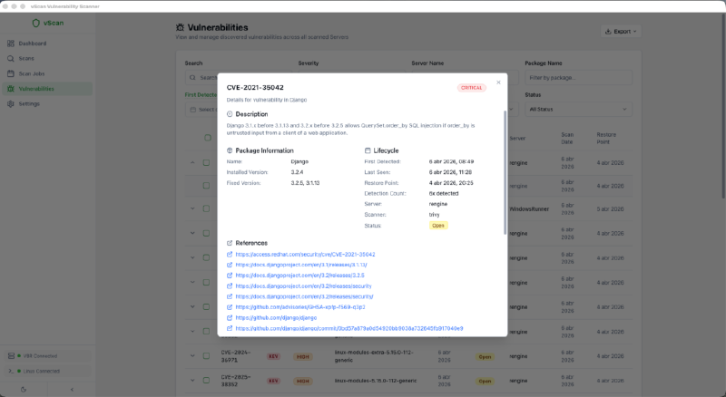vScan Vulnerability Scanner 2.0 — vulnerabilities details